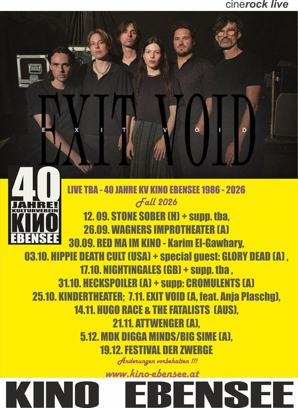 KONZERTVORSCHAU HERBST / FALL LIVE DATES 2026  - Kino Ebensee